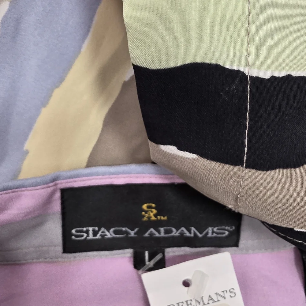 Stacy Adams Multicolor Striped Casual Button Down Shirt Silk - Picture 9 of 9